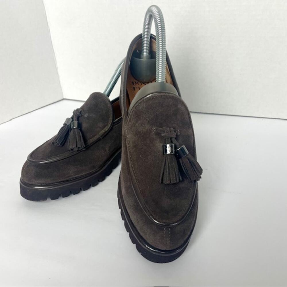 Donald Pliner Gray Suede Tassel Loafers Lug Sole Slip On Womens 6